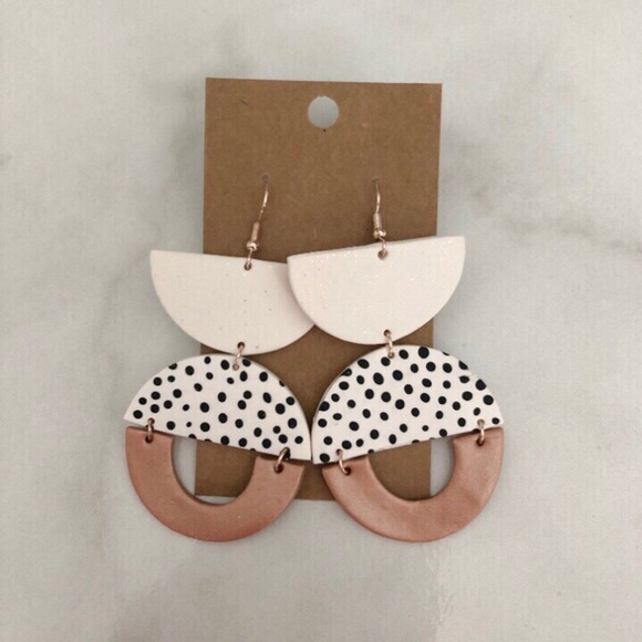 Half circle handmade polymer clay earrings - Picture 2 of 3